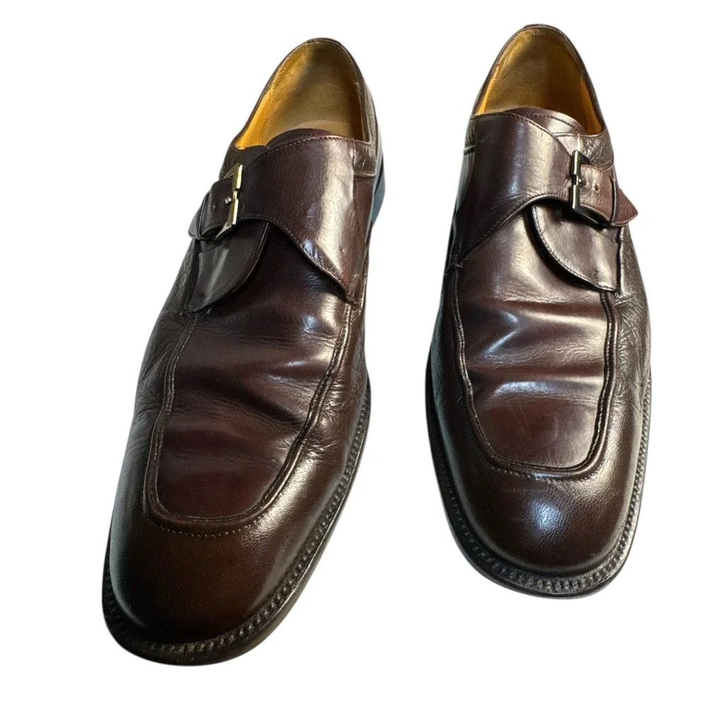 A. Taghi Monk Strap‎ Dress Shoes Brown Leather Mens 11.5 Buckle Preowned